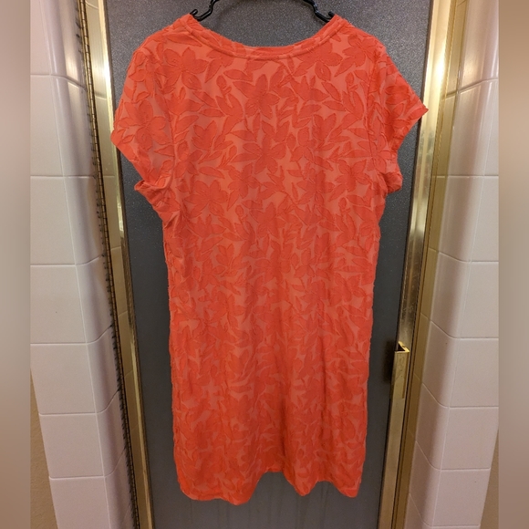 Isaac Mizrahi Orange/Coral Shift Mini Dress Sz Large - Picture 2 of 5